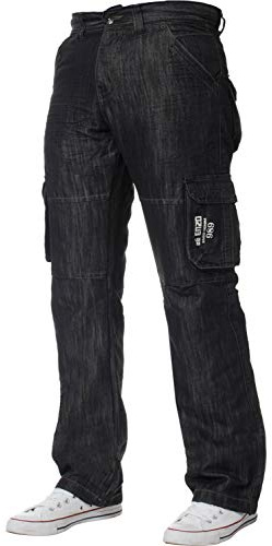 ENZO Mens Designer Cargo Combat Denim Jeans Pants All Waist Size Black Wash 38 W X32L