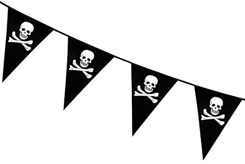 NET TOYS Guirnalda de Banderines Fiesta de Pirata - 6 m | Festón de Banderolas con Calaveras | Accesorio Colgante Halloween | Deco Fiesta de Cumpleaños