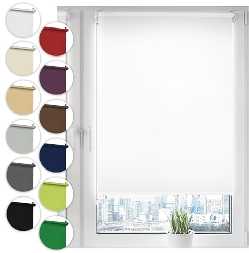 Verdunkelungsrollo Klemmfix ohne Bohren 100cm x 210cm Weiß Verdunklungsrollo Fensterrollo Rollo Seitenzugrollo Klemmrollo für Fenster & Tür