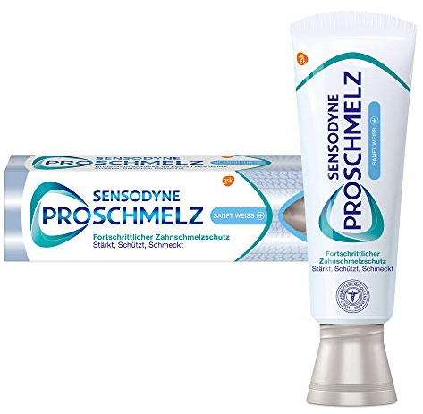 Sensodyne ProSchmelz Sanft Weiss Plus Zahnpasta, 75ml, Zahncreme mit Whitening Effekt, fortschrittlicher Zahnschmelzschutz