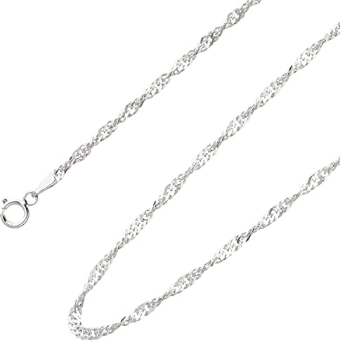 Ardeo Aurum Unisex Damen Herren Kette aus 375 Gold Weißgold Singapurkette Halskette 1,2 mm Breite und 60 cm Länge mit Federringverschluss