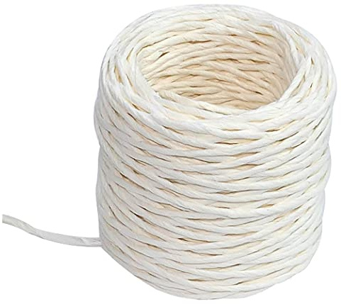 AERZETIX - C51601 - Cordón Cuerda de Papel - Rollo de Hilo Decorativo - Ø1.5mm x 22 Metros - Blanco - proyectos creativos Tejer Arte Embalaje Regalos Fiesta