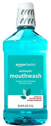 Amazon Basics Antiseptic Mouthwash, Blue Mint, Fights Bad Breath, Plaque and Gingivitis, 1 Liter, 33.8 Fl Oz, 1-Pack (Previously Solimo)