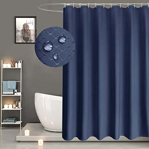 EurCross Duschvorhang Blau 180x180 Textil Vorhang im Badezimmer für Bad und Dusche, Wasserdicht Antischimmel Badvorhang mit Waffel Muster, inklusive 12 Ringen