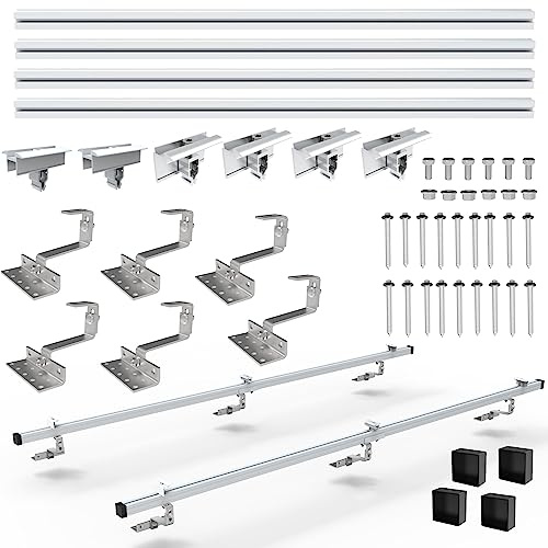 NuaSol PV Photovoltaic 2-Piece Mounting Set Brick Roof Mounting Rail Roof Hooks Including Solar Aluminium Profile, End Caps, End Clamps, up to 115 cm Width per Module