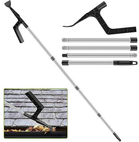 Gutter Cleaning Tool with 70.8in Splicing Pole Handle, Portable Gutter Cleaning Brush Roofing Tool Detachable Guard Cleaner Tool Roofing Guard Clean Tool for Cleaning Leaves and Debris