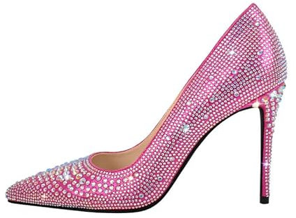 blingqueen Damen High Heels Strass Glitzer Absatzschuhe Spitze Pumps Pfennigabsatz Rosa 39 EU