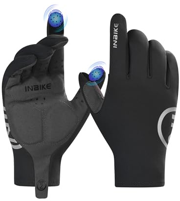 INBIKE Guanti Ciclismo Invernali Guanti Invernali da Uomo e Donna Guanti Bici Touchscreen Antivento Termico Sportivi per Guida Pesca Corsa Nero,XL