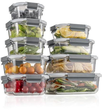 AILTEC Glass food storage container sets with lids Airtight Glass Meal Prep Containers, BPA Free, Leak Proof meal prep glass food containers with lids-9 Pack