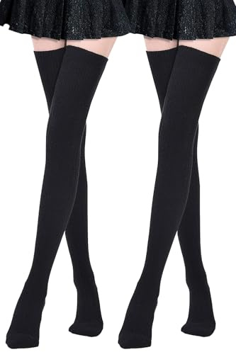 DRESHOW 2 Pares Sexy Elástico Calcetines Hasta Escuela de Cosplay Sobre la Rodilla Medias Hasta el Muslo Calcetines Largos Calientapiernas para Niñas y Mujeres