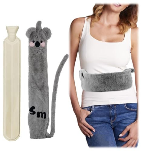 Bouillotte ceinture avec housse moelleuse 2 l en peluche mignonne ceinture de bouillotte à nouer longue bouteille d'eau chaude housse de taille bouillotte extra longue animal