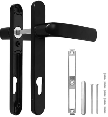 Dokeno Ensemble de poignées de porte UPVC - 92 mm - Espacement des trous de vis : 210 mm - Poignée avant en UPVC noir - Poignées gauche et droite - Pour porte extérieure