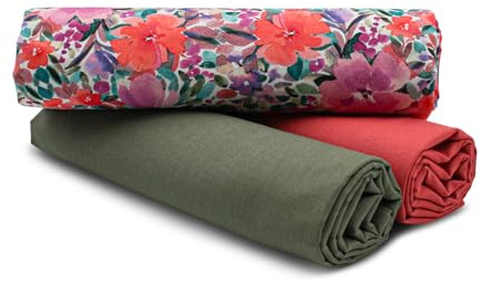 VmG-Store Set med 1,5 m bomullstyg, designtyg + 2 x enfärgade, färgkoordinerade, 100 % bomull, materialval (blommigt set 83)