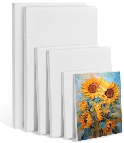 KENPOJO 6 Stück Leinwände Set, Keilrahmen Leinwände zum Bemalen 30x20 20x15 15x10 cm aus Säurefreie Baumwolle 280g/m² Dreifach Grundiert, Malen Canvas für Acrylfarben Ölgemälde, Anfänger Künstler