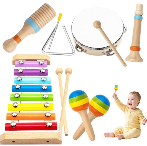 Montessori Toys for 1 Year Old - Baby Toys for 1 2 3 Year Old Boys Girls Baby Musical Instrument Toys Kids Wooden Baby Toddler Montessori Musical Toys 1-6 Year Birthday Gifts Xmas Stocking Fillers