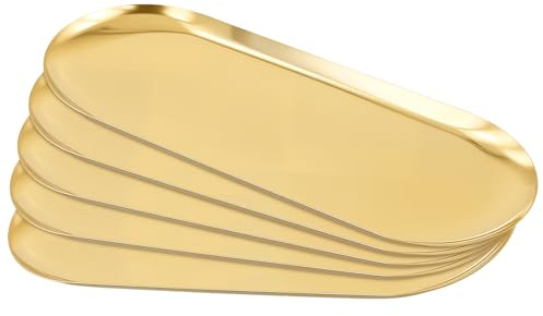 CHUENHEI 5 bandejas Doradas, ovaladas, 30 x 12 cm, Acero Inoxidable, Bandeja para Servir, Bandeja Decorativa Dorada, Bandeja Decorativa para Joyas, cosméticos, Velas