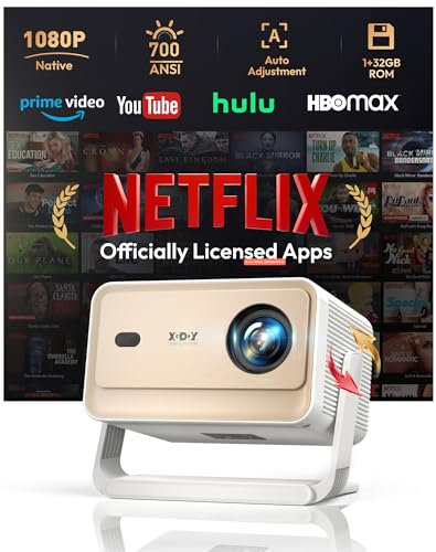 【Compatible with Netflix & Auto Focus】 Smart 4k Projector, Gifts for Christmas, XGODY 700ANSI 1080P with 4D Auto Keystone Correction, WiFi 6 Bluetooth 5.4, Full HD Projector for Bedroom, Home Cinema