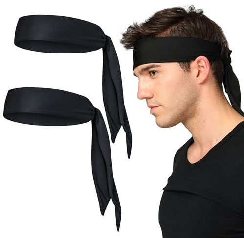 KQDRAVINE pannband för män kvinnor 2 stycken, hårband män svettband panna hårband sport, pannband män sport pannband sport, bandana svart för löpning tennis fitness antiperspirant