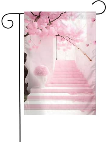 WHJSHOP Drapeau de jardin imprimé fleurs de cerisier rose 30,5 x 45,7 cm pour décoration de cour avec une largeur de poteau de 3 cm (drapeau uniquement, mât non inclus)
