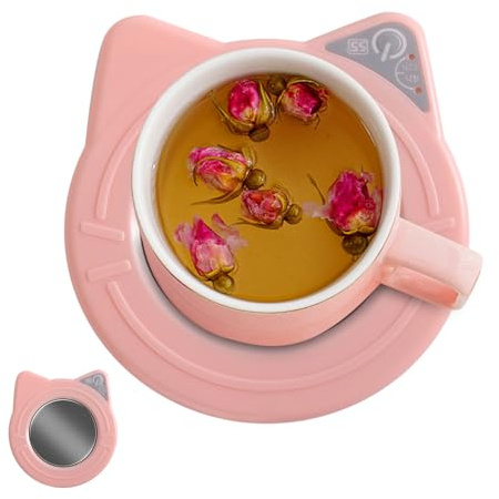 Chauffe-tasse à café – Plaque chauffante USB en forme de chat mignon | Chauffe-boisson intelligent à température contrôlée avec arrêt automatique | Parfait pour la maison, le bureau, les voyages et