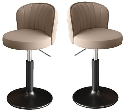 Moderna Barstolar I Metall Med Bänkhöjd, Snurrpall Konstläder Ryggstöd, Justerbar Köksö(Khaki a,Low)