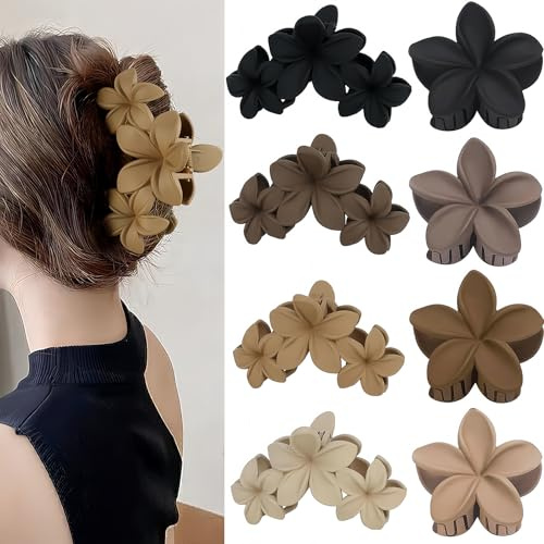 Lot de 8 Pince Cheveux Femme Pinces à Cheveux Fleur Pince Cheveux Fleur Antidérapantes 4 Couleurs élégantes Pinces à Cheveux à Fleurs Mates Pour Cheveux Longs Raides et Bouclés (2 Tailles)