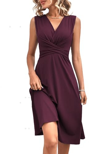 QUNERY Vestidos Casuales Mujer Elegante Vestidos Sin Mangas Vestidos Cuello en V Vestido Informal A Line Vestido Ajustado Mujer Verano