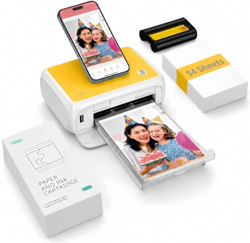 YOTON Photo Printer, Picture Printer with 54 Sheets Bundle (4x6), Support AR Video Printing, Wi-Fi Connection, High-Definition Dye-Sublimation, for iOS/Android, Mac Not Supported (Yellow)