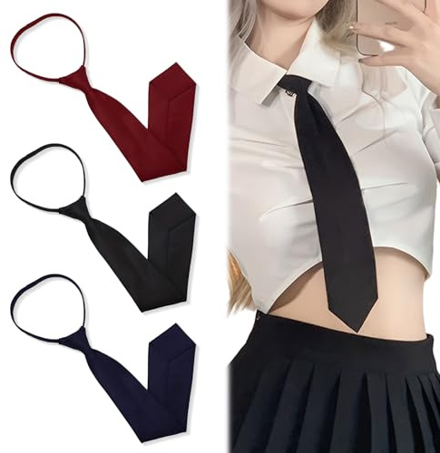 NiceNaiils 3 Pcs Cravatte Nere da Donna, Lunghe e Strette, JK Regolabili per Ragazze, Laurea, Matrimonio d'Affari, Nero