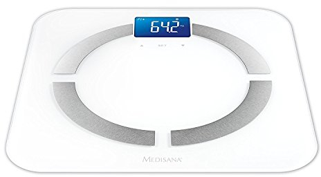 medisana BS 430 digitale Körperanalysewaage, Personenwaage mit praktischer App, Körperfettwaage, Messung von Körperfett, Körperwasser, Muskelmasse & Knochengewicht, Bis 180 kg, Weiß