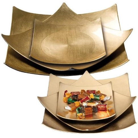 noTrash2003 Set aus 3 stapelbaren rechteckigen Schalen im Antik Look in Blattgold Optik Weihnachtliches Design Deko Obstschale Servierschale - mangelhafte Verpackung -
