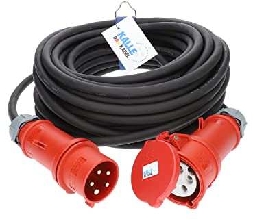 KALLE DAS KABEL CEE 400V Verlängerung Kraftstromkabel Starkstromkabel 32A H07RN-F 5G 6,0mm² mit Phasenwender 50 Meter