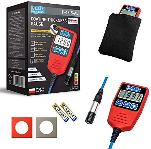 Blue Technology Schichtdickenmessgerät für auto P-13-S-AL | Lackdickenmessgerät für Stahl und Alu-Karosserien | Lackmessgerät mit Kugelsonde am Kabel | Lacktester Messbereich bis 5000 µm | Made in EU
