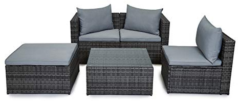 EVRE Outdoor Rattan Garden Furniture Set Grey Malaga Conservatory Patio Sofa coffee table