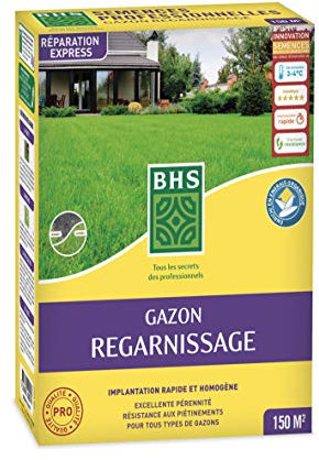 BHS GRP3 | 3kg | 150 m² | Semence Gazon Regarnissage et Engrais | Gazon Plus résistant et Mieux protégé | Rapide et Durable | Tous Types de Terrain et Climats 479
