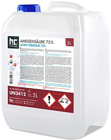 Höfer Chemie – 5L Ameisensäure 75% – Starker Entkalker & Reiniger für Imker, Leder, Kunststoffe & Edelsteine – Ideal zum Entkalken, Beizen & Imprägnieren – Methansäure, Formylsäure, Carbonsäure