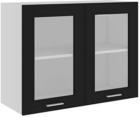 vidaXL Armoire Suspendue Verre Meubles de Rangement Placard Armoire de Rangement Murale Meuble de Cuisine Intérieur Noir 80x31x60 cm Aggloméré