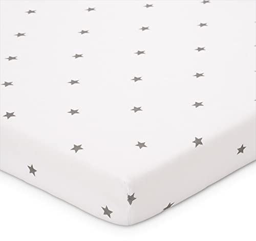 FabiMax Bio-Jersey Spannbettlaken für Laufgitter 100x100 cm, weiß/graue Sternchen