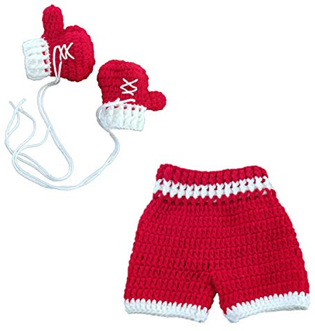 SOONHUA Accesorios de fotografía para recién nacidos de ganchillo para bebé, guantes de boxeo de punto, ropa de regalo para niños y niñas de 0 a 4 meses, rosso, 0-3 Meses