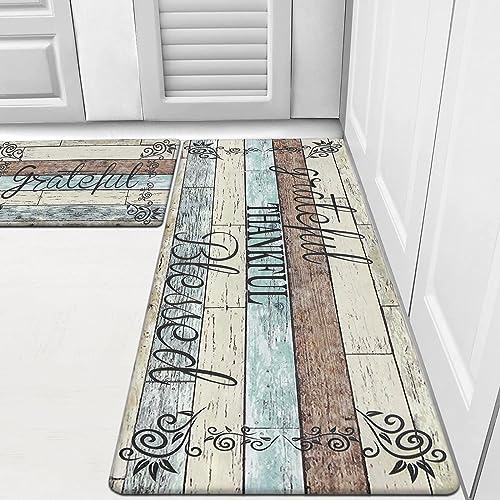 HEBE Anti Fatigue Kitchen Mat Set of 2 Non Slip Cushioned Kitchen Mats for Floor Waterproof Farmhouse Kitchen Rugs and Mats Set Comfort Standing Desk Mat Carpet for Sink,Office,Laundry