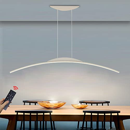 LED Pendellampa Dimbar Modern Matbord Pendellampa med fjärrkontroll Arc Design LED Hängande belysning höjd Ljuskrona för matsal Vardagsrum Kök (Vit, L150cm)