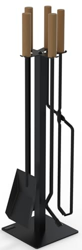 The Rack Co. - Fireplace tools set with metal base and wood handle. 4 tools kit