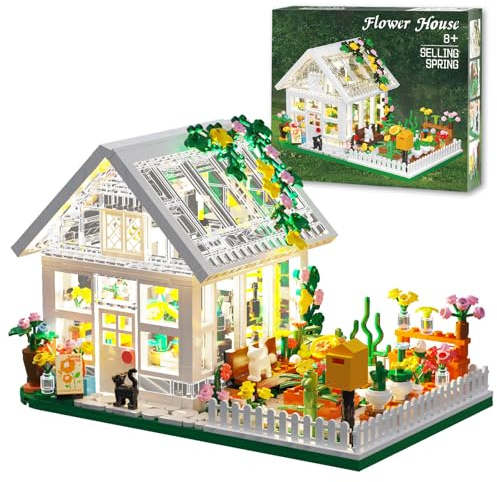 LEGPS YYDS Flower House Building Mini Set with LED, City Street View Greenhouse Building Blocks Toy, Valentine Xmas Gift for Friends or Girls 8-12 Year