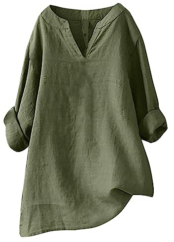 Linneblus damer oversize långärmad, bomull linne långärmad skjorta ståkrage linneskjorta casual lång blus damer sommar elegant fritid sportskjorta tröja kvinnor damskjortor t-shirt
