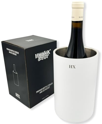 Huniox® Chill Out Weinkühler - Sektkühler - Getränkekühler - Eisbehälter - Flaschenkühler manschette - Eiseimer -Sektkühler Edelstahl - Weinkühler & Sektkühler - Weinkühler Edelstahl (White)