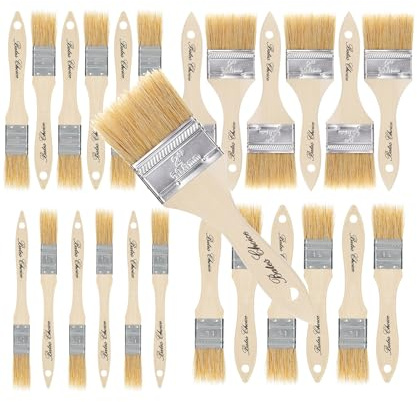 Bates- Natural Bristle Brush Set - Assorted Sizes, 24 Pack, Chip Brushes for Paint, Wood Stain, and More