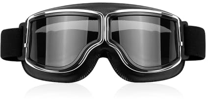 Rumyve PU Leather Goggles - Vintage Skiing & Motorcycle Riding Goggles, Anti-fog, Wind & UV Protection for Adults