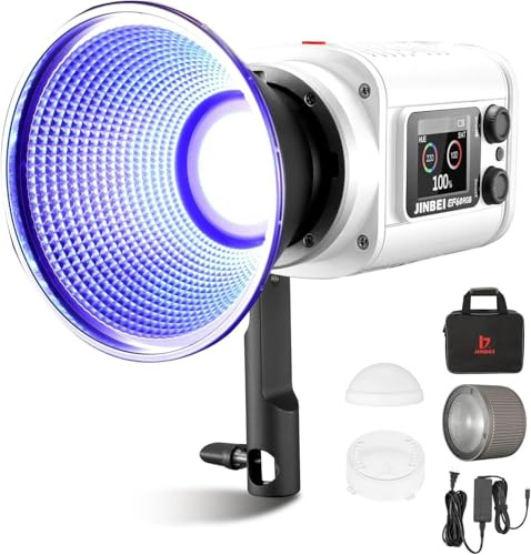 JINBEI EF60RGB 60W RGB Luz Video Fotografía 2000K-10000K con Reflector Ra>95 APP Control COB Iluminación para Fotografía Vlog