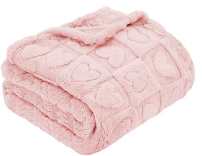 MACEVIA Dog Blankets for Small Dogs Washable Pet Cat Puppy Blanket for Couch Sofa Bed Small Soft Fluffy Fleece Heart Throw for Pet Kitten Doggy (24x29 Inch, Light Pink)