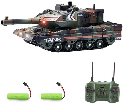 Hitish RC Panzer mit Schießfunktion für Kinder Erwachsene, 2,4G Ferngesteuerter Armee Tank Spielzeug mit Auto-Demo Sound Licht Rauch, 13-Kanal Militärfahrzeugmodell Geschenk für Jungen, Armeegrün